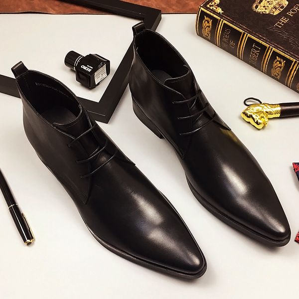 leather high men dress winter boots work booties for man pointed toe male black yellow wedding oxfords shoes tactical boots